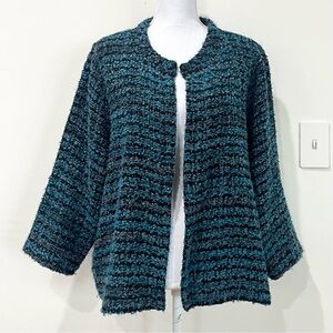 Apt 9 Textured Bouclé Jacket Teal Black Chic Minimalist Layering Cardigan Blazer